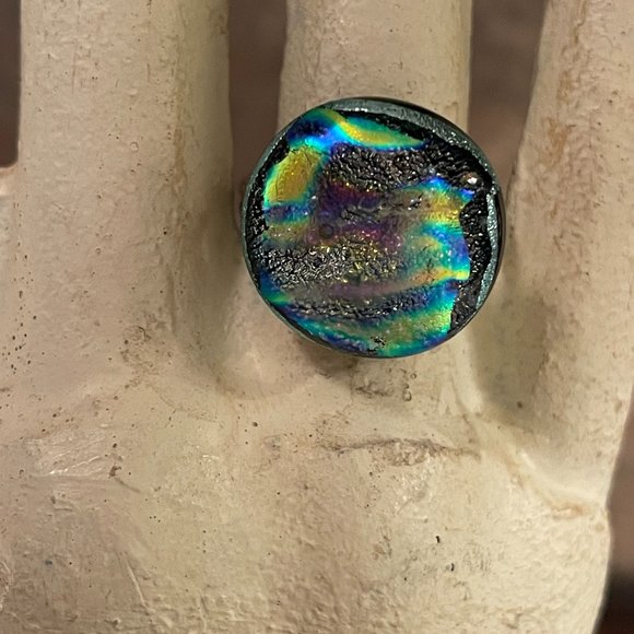 RENAISSANCE FAIR Gorgeous Glass Art Ring Size 7 (but adjustable) - Picture 10 of 12